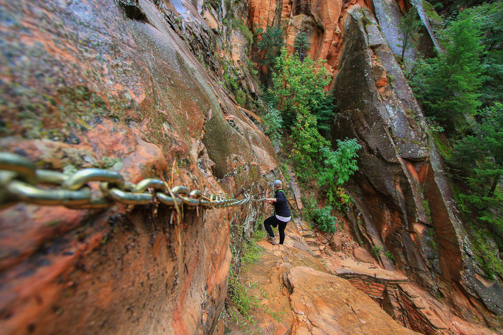 Sook on the chains - Hidden Canyon Trail