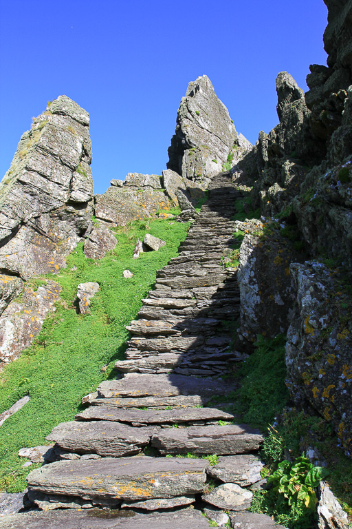 Looking back up the steps of Christ's Saddle  - Skellig Michael