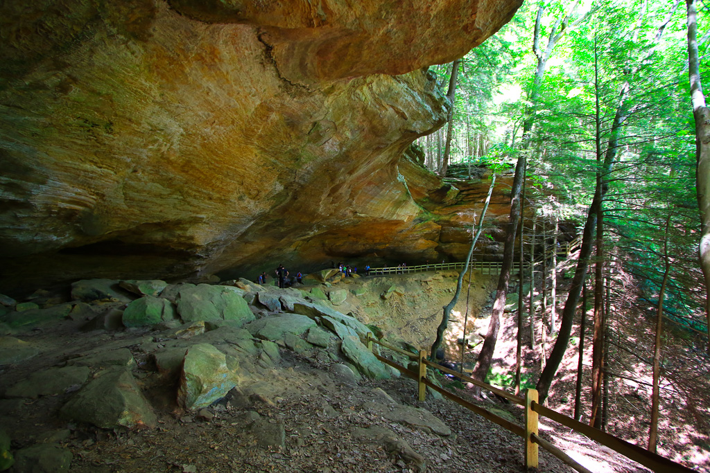 Whispering Cave is 275 feet wide and 105 feet high - Hemlock Bridge Trail to Whispering Cave