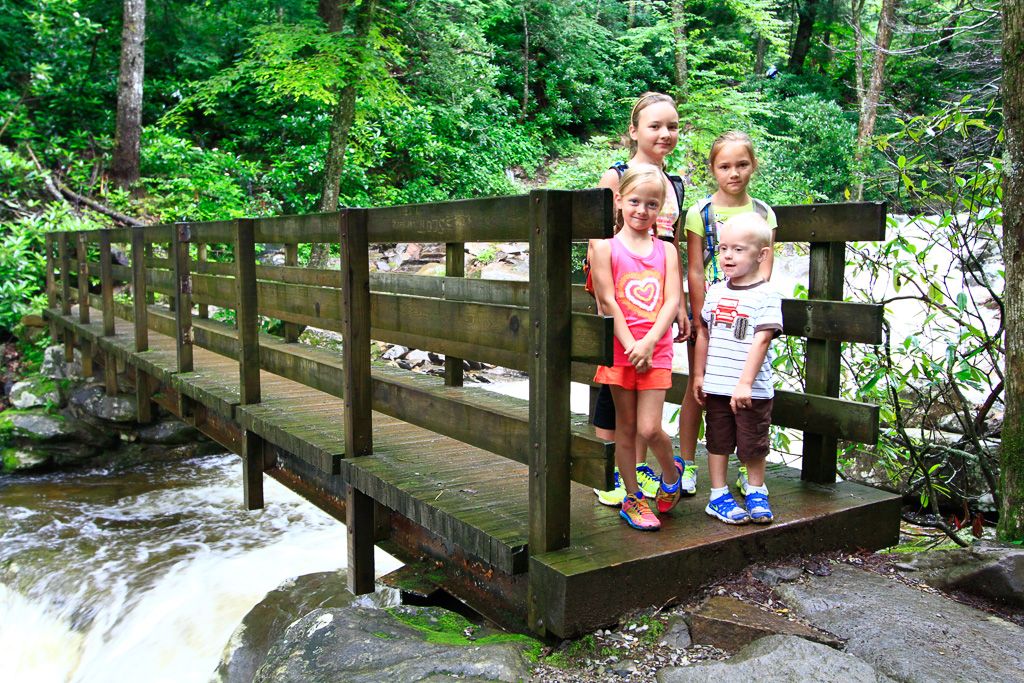 Kids on the footbridge - Chimney Tops 2013